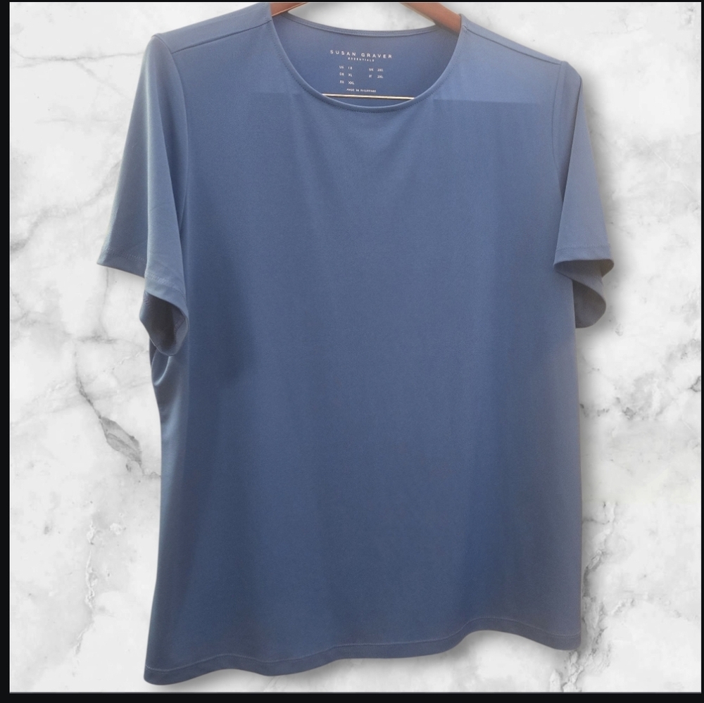 Susan Graver Slate Blue Short Silky Sleeve Tee